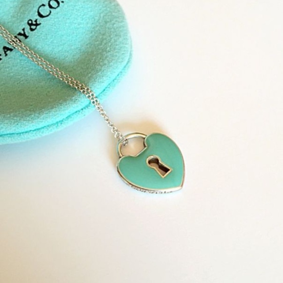 Silver Blue Enamel Lock Heart 
